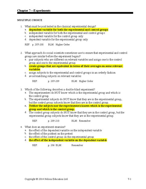Chapter 7 review questions - Chapter 7—Experiments MULTIPLE CHOICE What