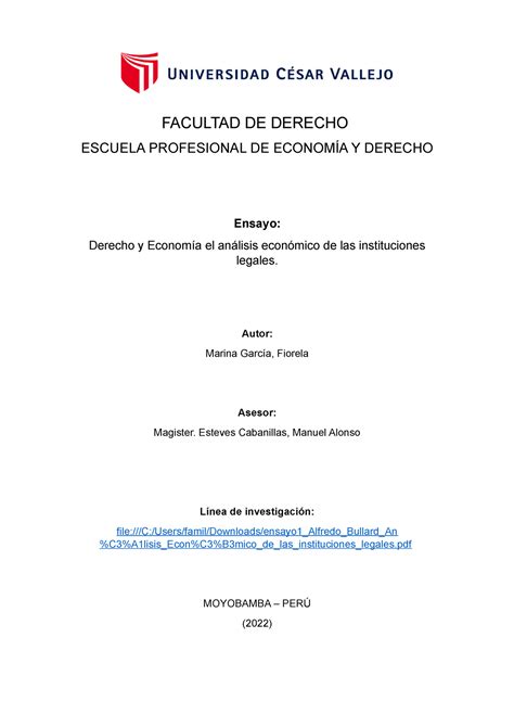 Facultad De Derecho Facultad De Derecho Escuela Profesional De EconomÍa Y Derecho Ensayo