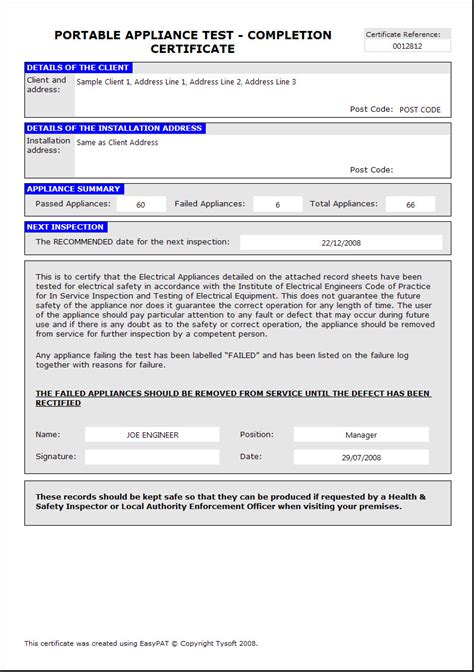 Pat Test Report Template