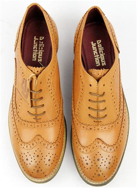 Delicious Junction Sedgwick Retro Mod Tan Wingtip Brogues