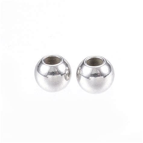 Honeyhandy 304 Stainless Steel Spacer Beads Round Stainless Steel Color 3x2mm Hole 1~12mm