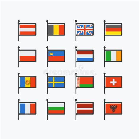 Europe Flags Set Of Vector Flat Icons Stock Vector Illustration Of