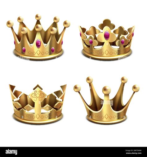 Gold 3d Crown Vector Set Royal Monarchy And Kings Attributes King