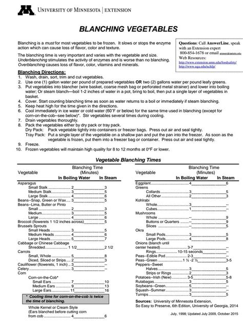 Blanching Chart | University of minnesota, Stimulation, Chart