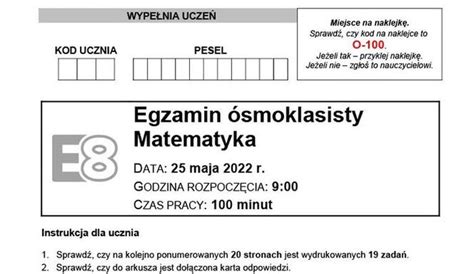 Egzamin ósmoklasisty 2022 Matematyka Arkusze Zadania Odpowiedzi