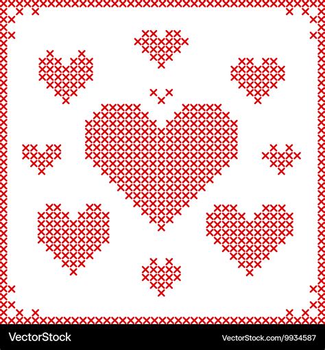 Set Of Cross Stitch Embroidery Hearts Royalty Free Vector