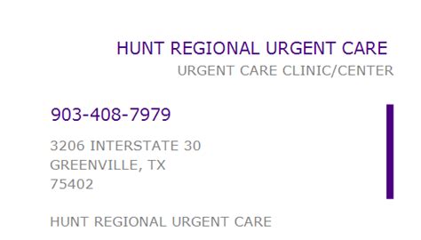 1033617931 Npi Number Hunt Regional Urgent Care Greenville Tx