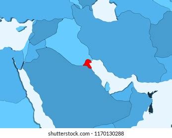 Kuwait Red On Blue Political Map Stock Illustration