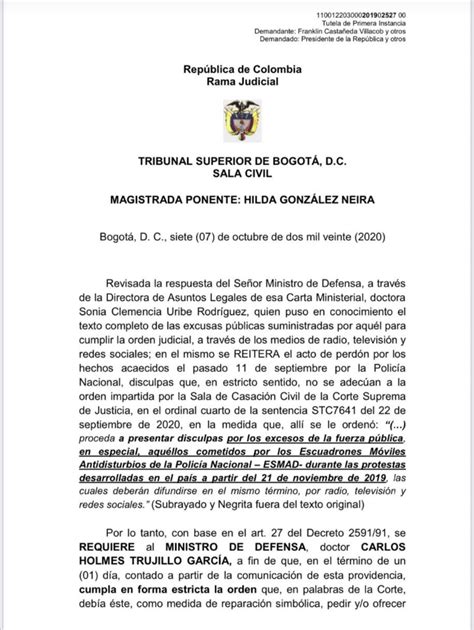 Ministro de Defensa pide perdón por excesos de la Fuerza Pública en el