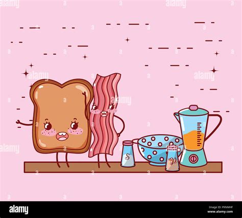 Kitchen Shelf Cartoon Kawaii Cartoon Stock Vector Image And Art Alamy