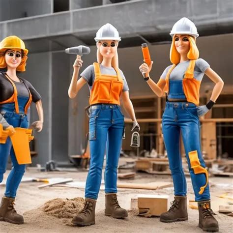 Two Cartoon Female Blonde Construction Workers Doing