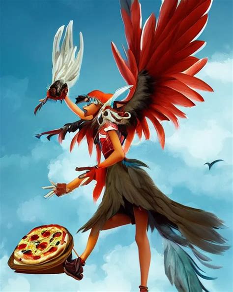 Female Harpy As A Pizza Delivery Woman Wearing An Stable Diffusion