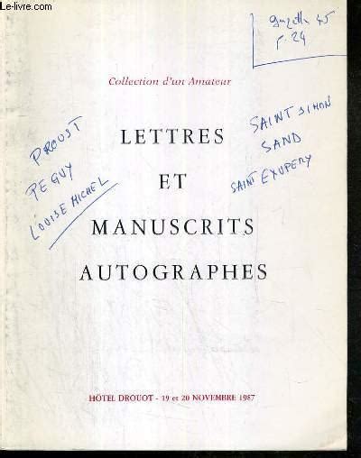 Catalogue De Vente Aux Encheres Collection D Un Amateur Lettres Et