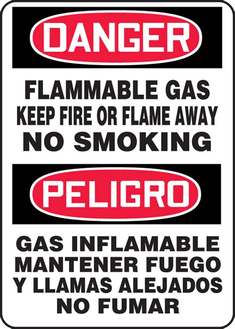 Flammable Gas Keep Fire Flame Away Bilingual Osha Safety Sign Sbmchg062