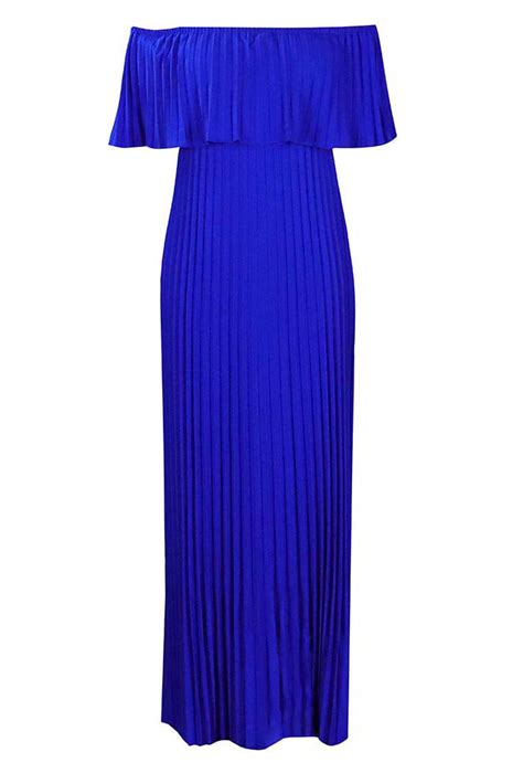 Royal Blue Off Shoulder Pleated Prom Gown Evening Dress Mislish