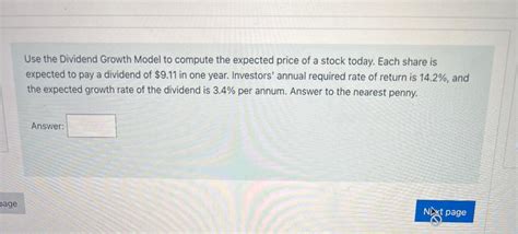 Solved Use the Dividend Growth Model to compute the expected | Chegg.com
