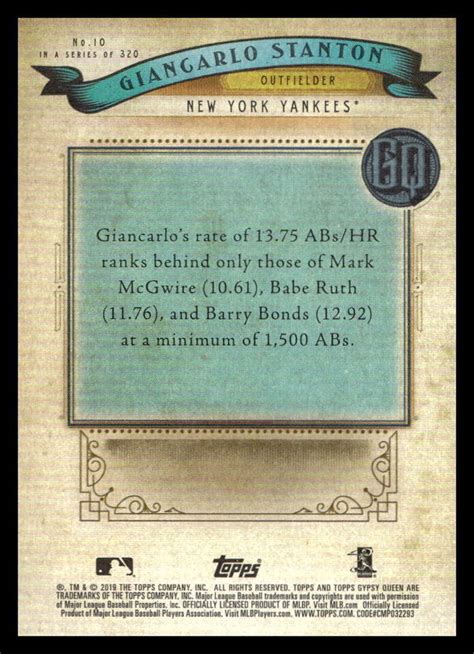 2019 Topps Gypsy Queen 10 Giancarlo Stanton New York Yankees EBay