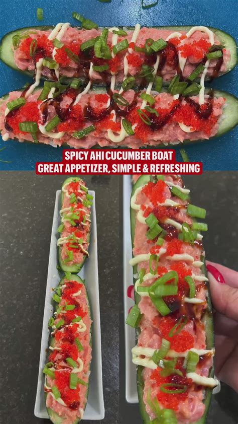 Spicy Ahi Tuna Cucumber Boat Cucumber Appetizer Recipes Appetizers Easy