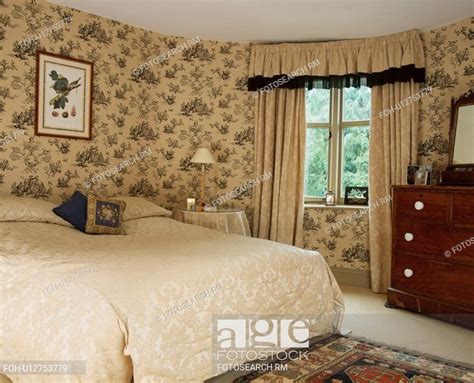 Blue White Toile De Jouy Wallpaper In Country Bedroom Bedroom