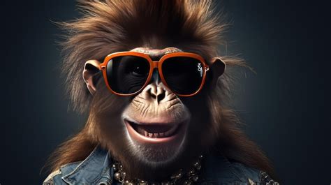 Premium AI Image Funny Monkey With Sunglasses In Studio