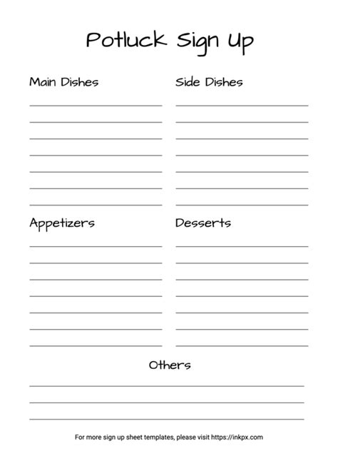 Free Printable Potluck Sign Up Sheet Templates · Inkpx