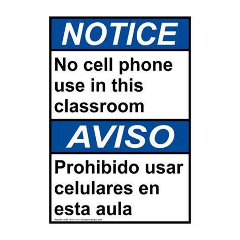 Vertical No Cell Phone In Classroom Bilingual Sign Ansi Notice