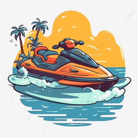 Jet Ski Vector Sticker Clipart Jet Ski On Beach Illustration Cartoon