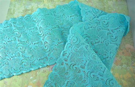 1yd Elastic Lace Stretch 5 1 2 Inch Wide Floral Design Flower Trim Blue