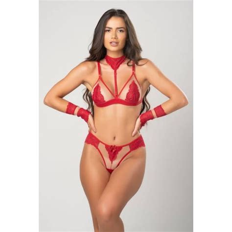 Conjunto Sexy Luvas E Gargantilha Renda E Tule Lingerie Shopee Brasil