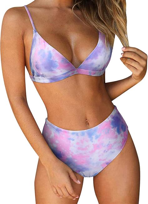 Rumity Bikini Damen Damen Bikini Set Bandeau Gesmokte Bademode High