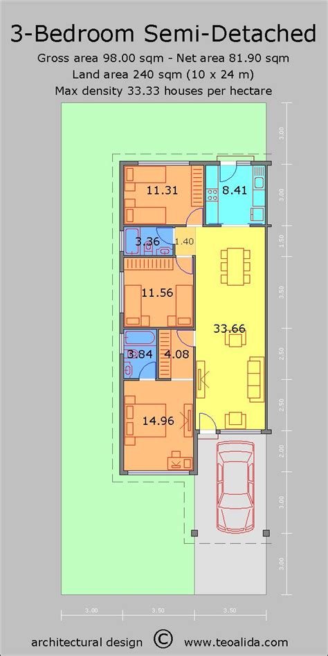 3 Bedroom Semi Detached Bedroom House Plans House Floor Plans Small