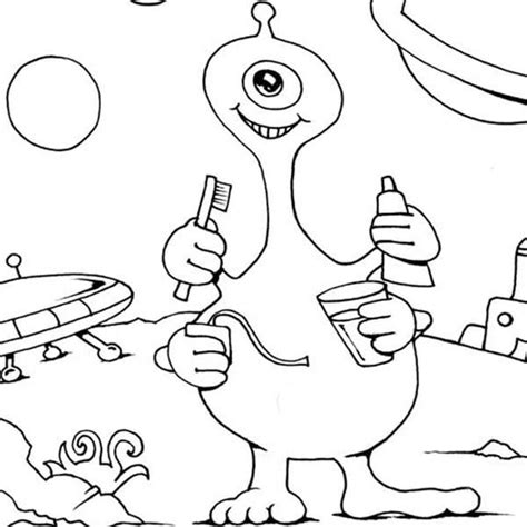 Four Handed Alien Brushing Teeth Coloring Page - NetArt | Coloring ...