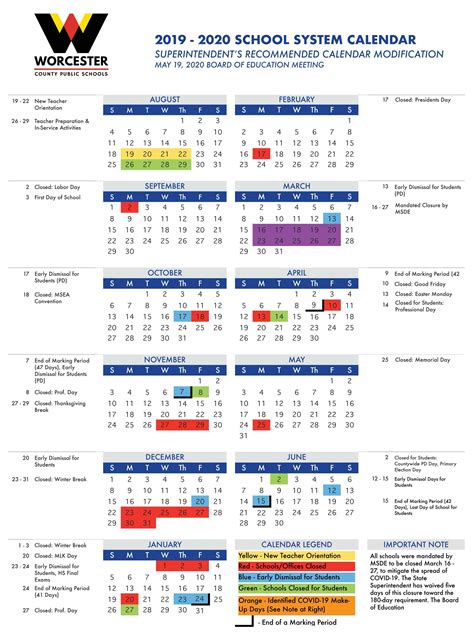 Updated school calendar approved amid coronavirus - Worcester County ...