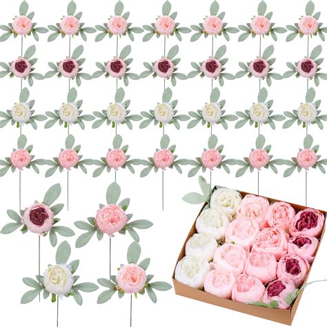 51 Pcs Wedding Artificial Peonies And Flower Box Fake Silk Peony Faux