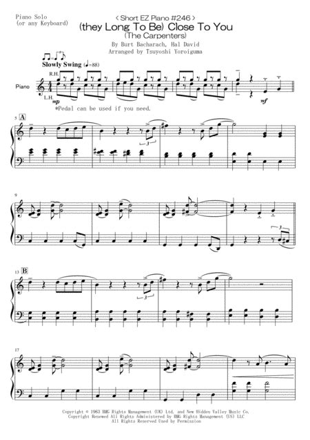 They Long To Be Close To You By Burt Bacharach Digital Sheet Music