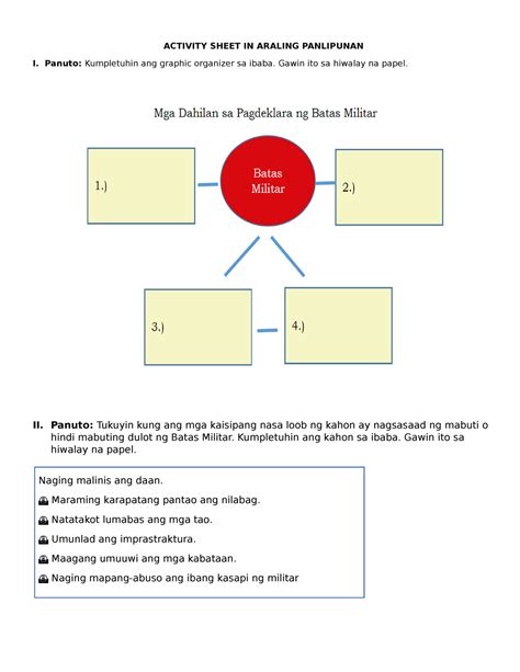 Activity Sheet In Araling Panlipunan Activity Sheet In Araling Panlipunan I Panuto