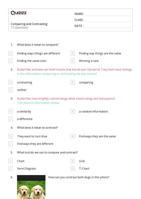 Comparing And Contrasting Worksheets On Quizizz Free Printable