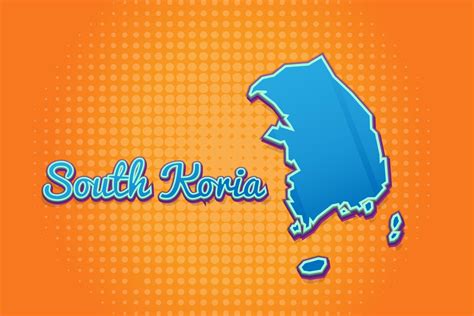 Retro map of South Koria with halftone background. Cartoon map icon in ...