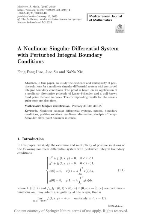 A Nonlinear Singular Differential System With Perturbed Integral