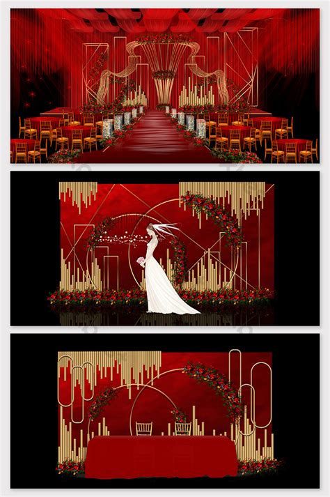 Modern Simple Red Gold Luxury European Retro Wedding Renderings Decors