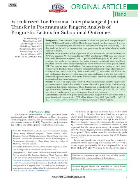 Pdf Vascularized Toe Proximal Interphalangeal Joint Transfer In