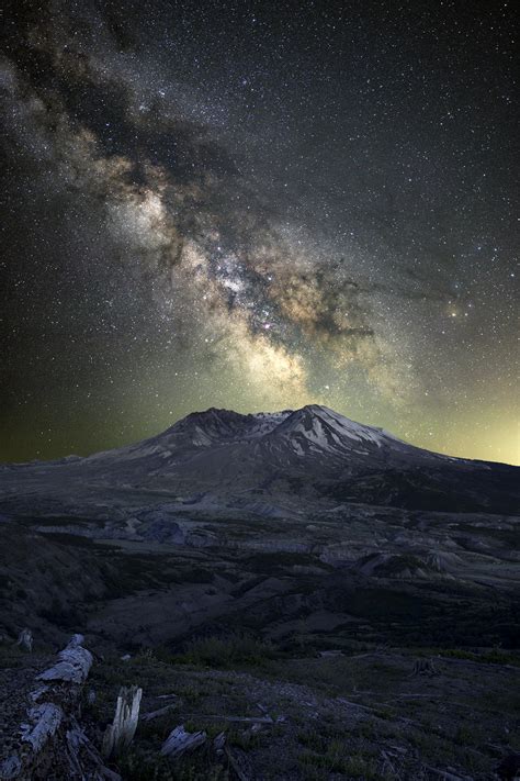 The Milky Way rising over the zone of devastation surrounding Mt St