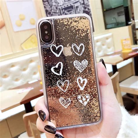 Luxury Cute Love Heart Gold Bead Bling Glitter Dynamic Liquid Quicksand