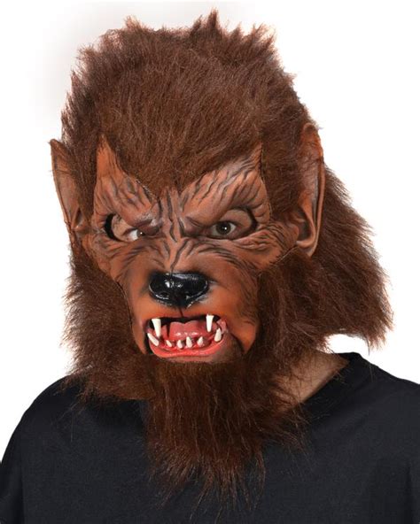 Wolfman Werewolf Costume With Wolf Man Latex Mask Brown Faux Fur Coll