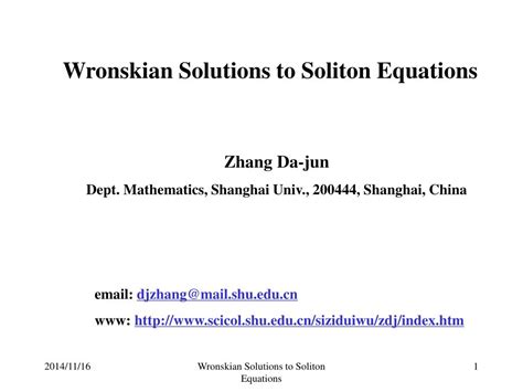 PPT Wronskian Solutions To Soliton Equations PowerPoint Presentation