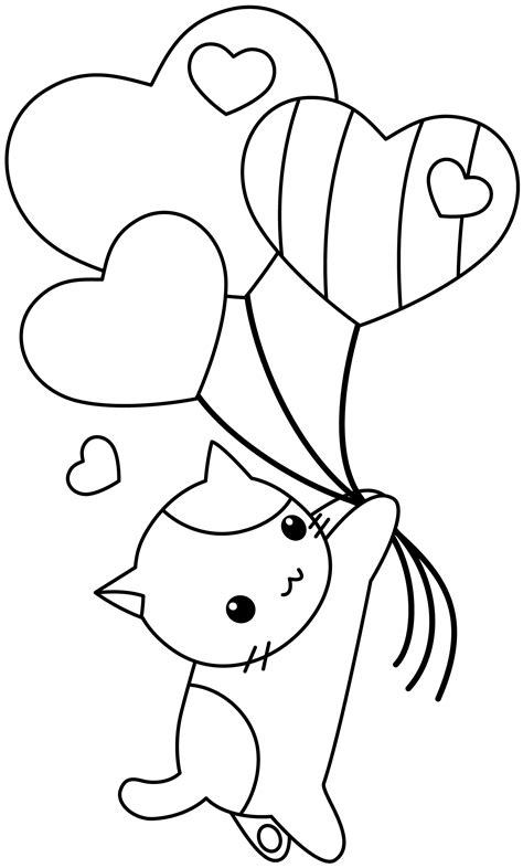 Kawaii Kittie with Balloons coloring page - ColouringPages