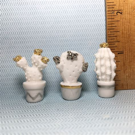 Modern White CACTUS Cacti Southwest Desert Plants Aloe French Feve Porcelain Feves Figurine ...