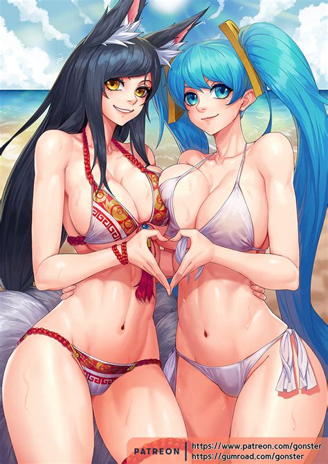 Rule 34 Ahri Beach Big Breasts Bikini Black Hair Blue Eyes Blue Hair