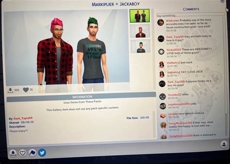 Typing YouTubers names into the Sims 4 gallery and…. : r/Markiplier