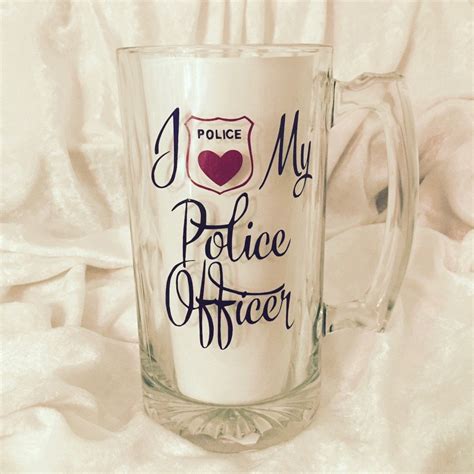 Personalized I Love My Police Officer Glass Beer Stein By